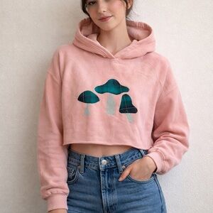 Custom Upcycle Mushroom Patch Hoodie Reworked Patchwork cropped sweatshirt Sz M